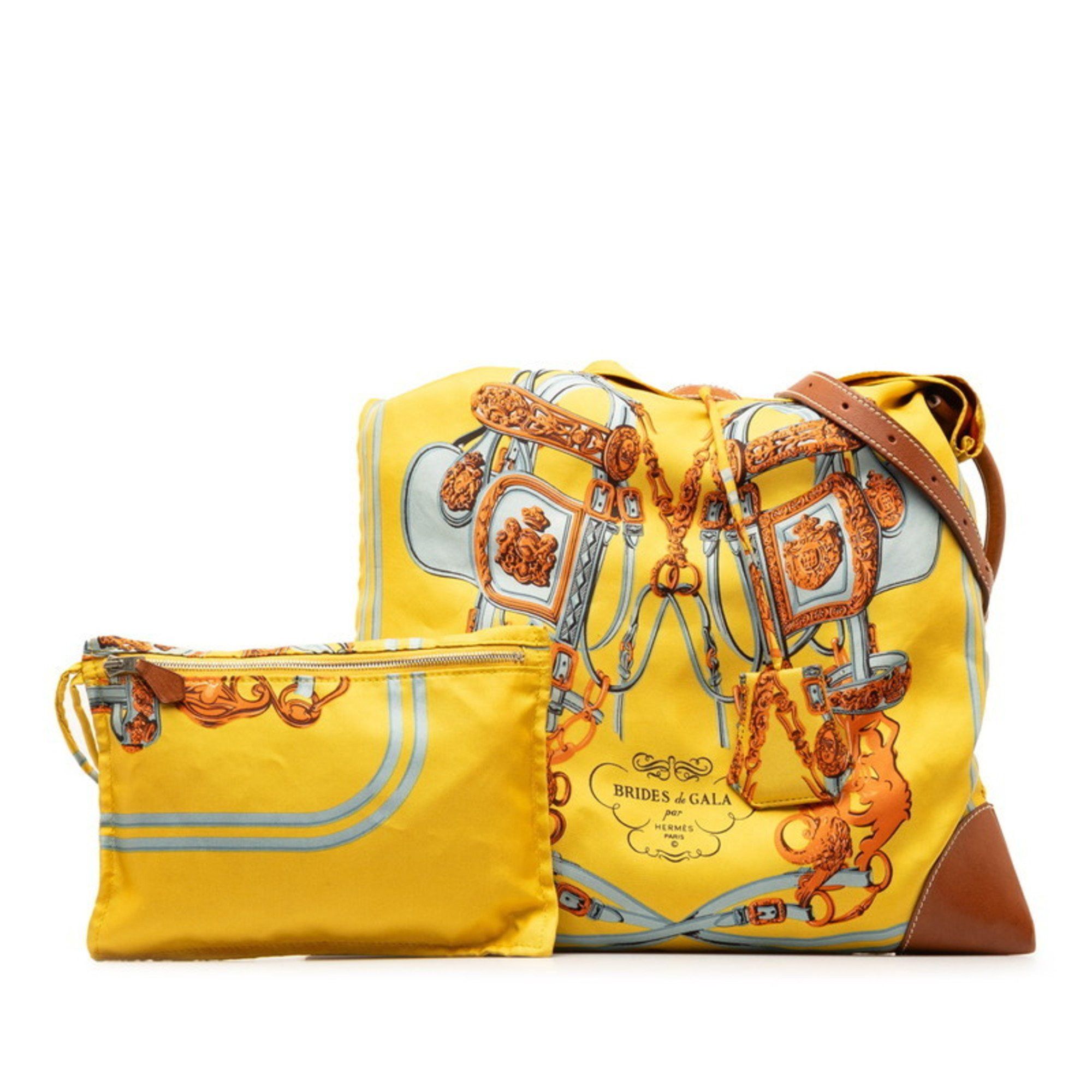 image of Hermes Silky City Pm Shoulder Bag Yellow Brown Multicolor Silk Leather Women's Hermes