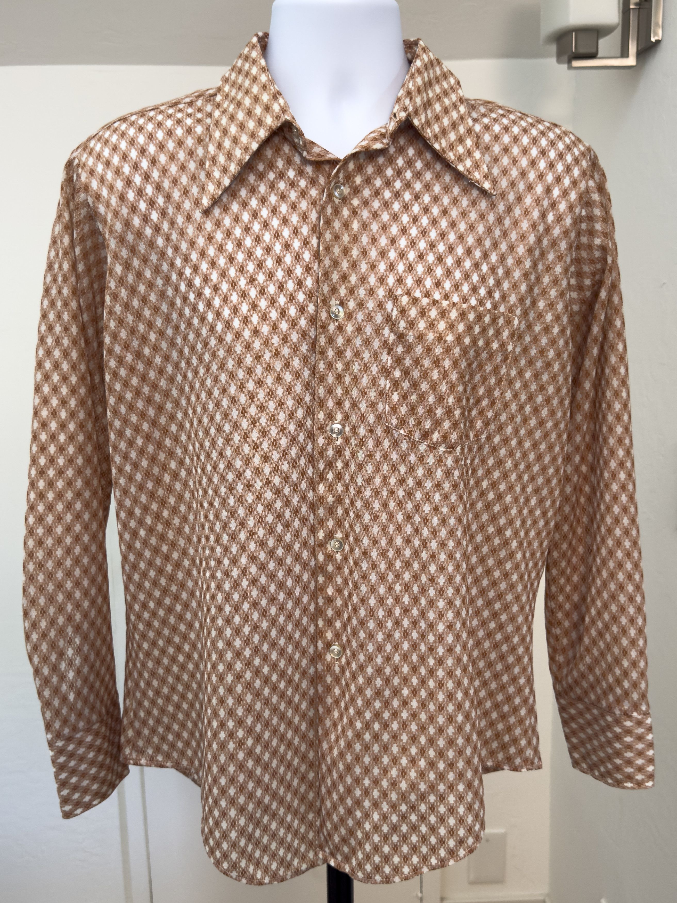 Other Vintage 70s Brown Geometric Long Sleeve Button Up Shirt Size US M / EU 48-50 / 2 - 1 Thumbnail
