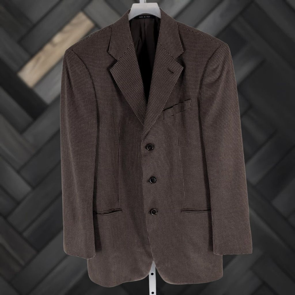 Armani Armani Collezioni Blazer Sport Coat 40R Brown Silk Cashmere Houndstooth Men Italy Vintage Size 40R - 1 Thumbnail