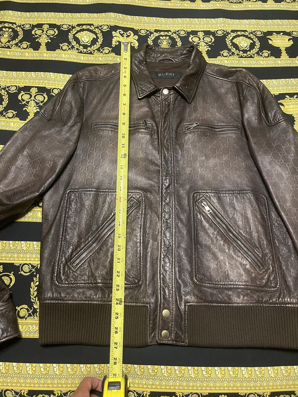Gucci 100% AUTHENTIC GUCCI GG MONOGRAM BIKER LEATHER BROWN JACKET Size US L / EU 52-54 / 3 - 5 Thumbnail