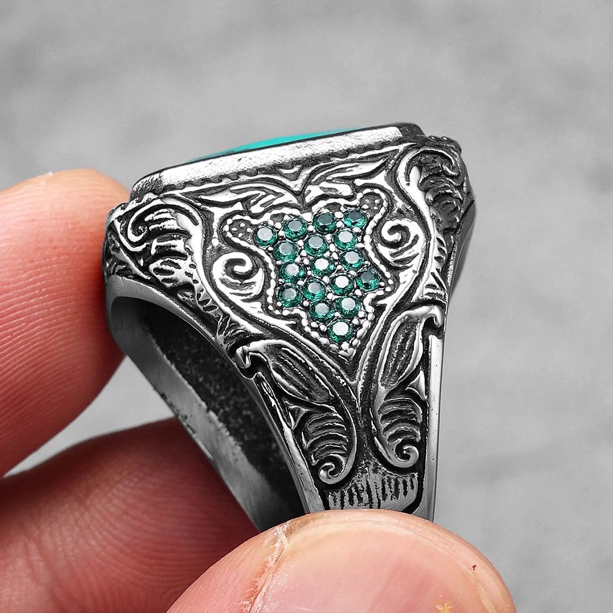 Jewelry Turquoise Gemstone Ring Streetwear Jewelry Fashion Gift Size ONE SIZE - 6 Thumbnail