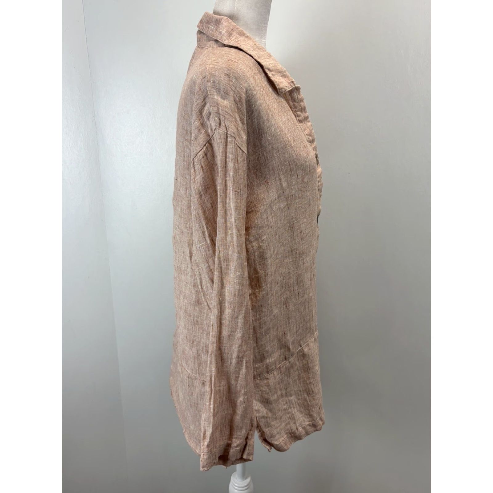 Vintage Aegean Women's Linen Button-Up Tunic Shirt Medium Long Sleeve Collared Orange/Brown Lagenlook Size M / US 6-8 / IT 42-44 - 4 Thumbnail