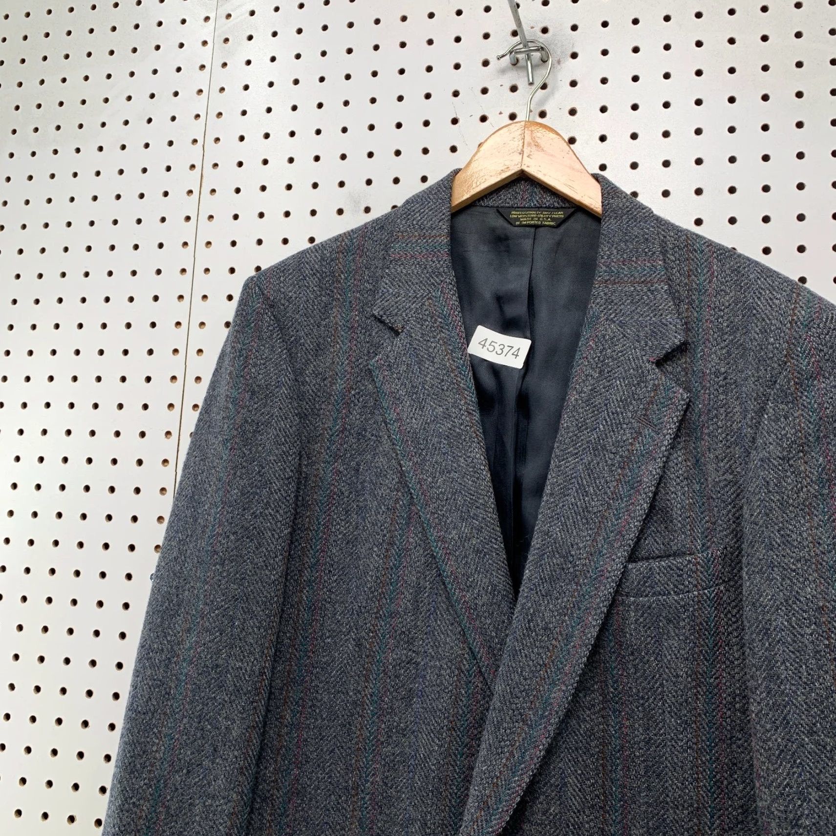 Vintage VINTAGE Eagle 100% Wool Blazer Mens Size 42 Gray Herringbone Striped USA Jacket Blazer Size 42R - 6 Thumbnail