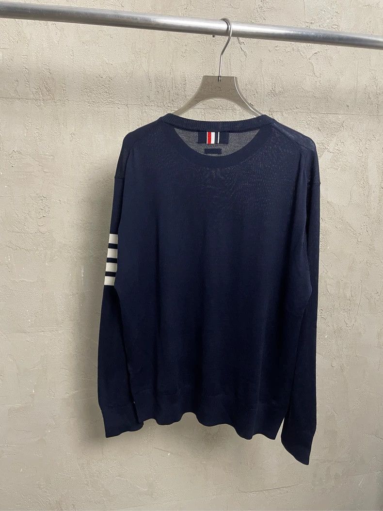 Thom Browne Thom browne Dark blue four-striped wool round-neck sweater Size US XL / EU 56 / 4 - 2 Thumbnail