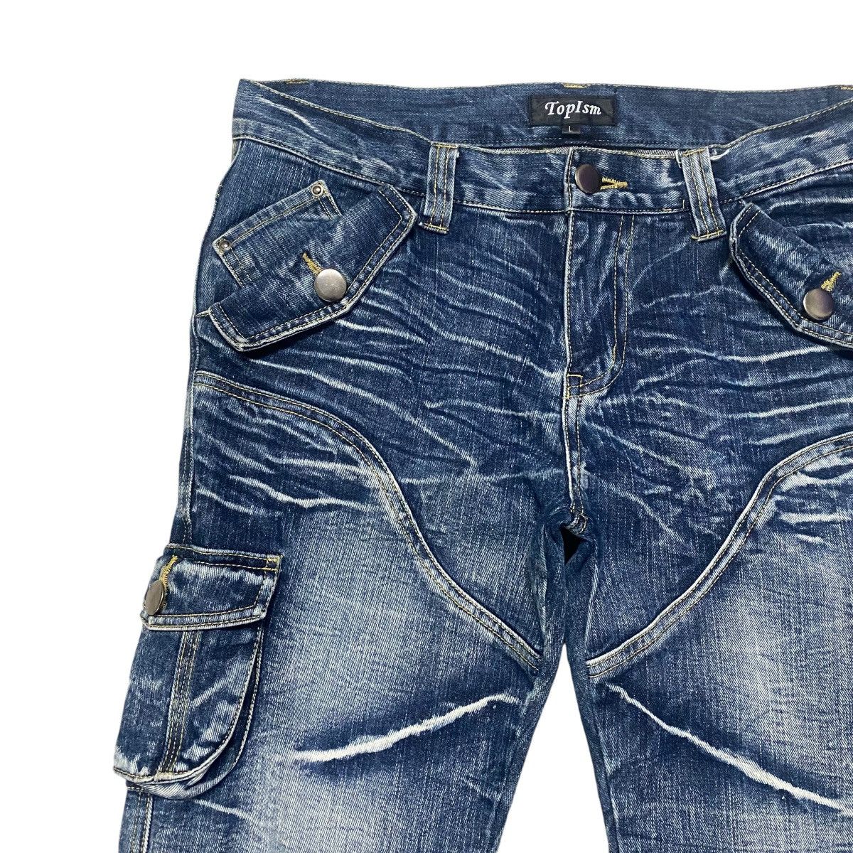 Japanese Brand Vintage TOPISM Denim Super Flare Cargo Pants Size US 34 / EU 50 - 5 Thumbnail