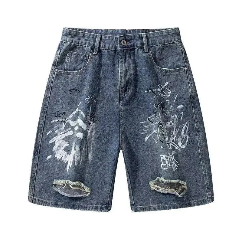 Japanese Brand Retro loose ripped graffiti denim shorts Size US 32 / EU 48 - 4 Thumbnail