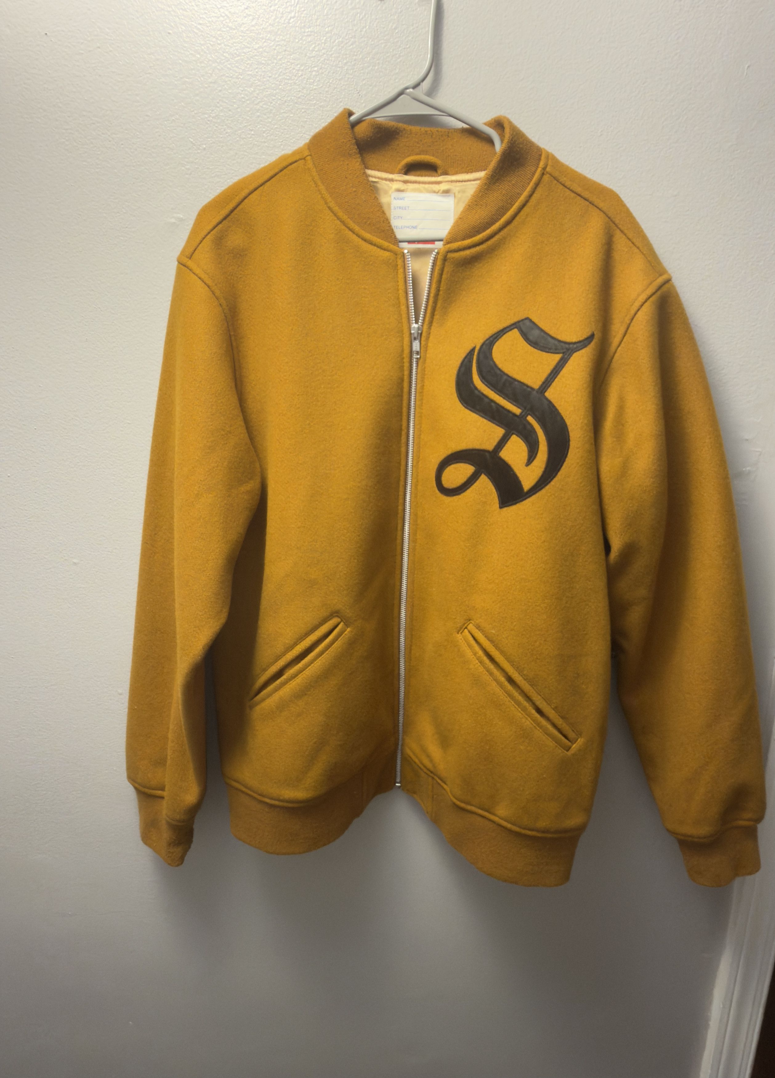 Supreme Supreme 16AW Old English Zip Varsity Jacket Khaki Size US XL / EU 56 / 4 - 1 Thumbnail