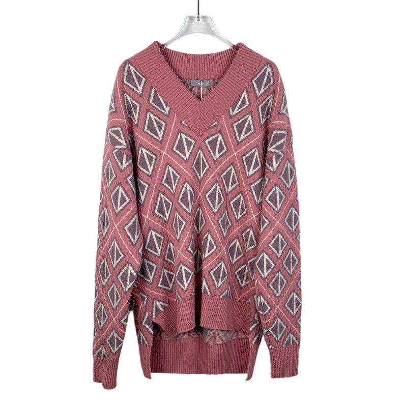 Dior Dior 22 pink diamond pattern full-print V-neck wool sweater Size US S / EU 44-46 / 1 - 1 Thumbnail
