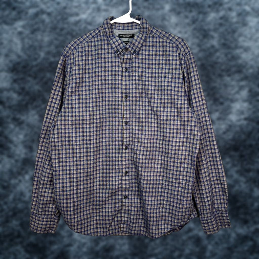 Banana Republic Banana Republic Mens Size L Blue Luxe Flannel Camden Fit Plaid Shirt Size US L / EU 52-54 / 3 - 1 Thumbnail