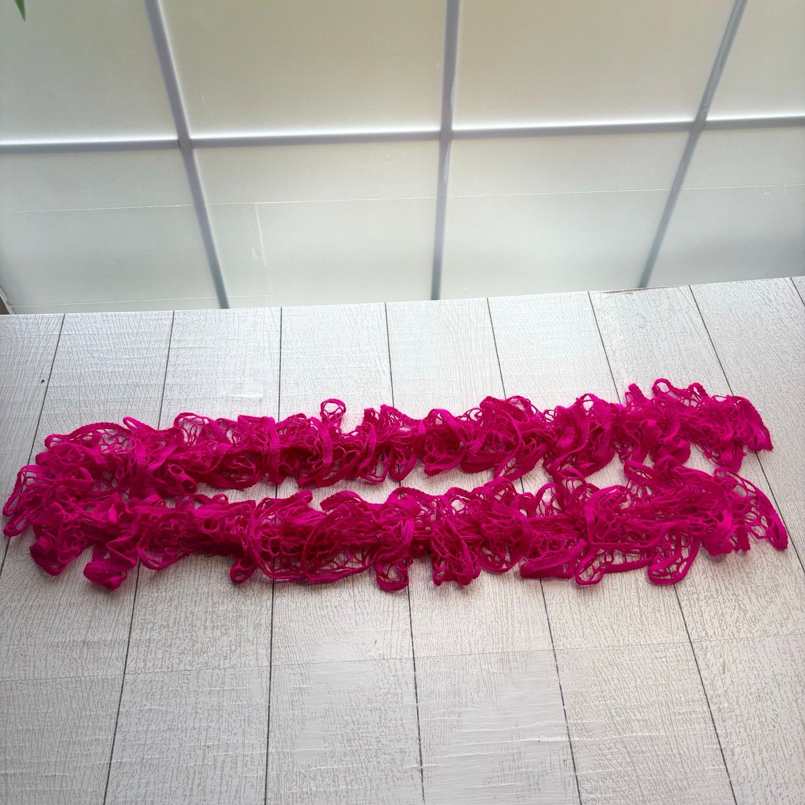 Handmade Handmade Neon Pink Crocheted Ruffle Scarf Size ONE SIZE - 3 Thumbnail