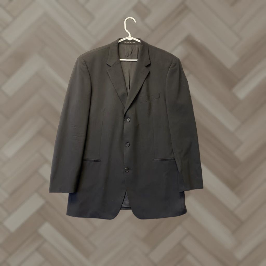 VINTAGE HUGO BOSS Blazer Single-Breasted 3-Button Wool Black 46L Men’s Long Regular Suit Coat Mens