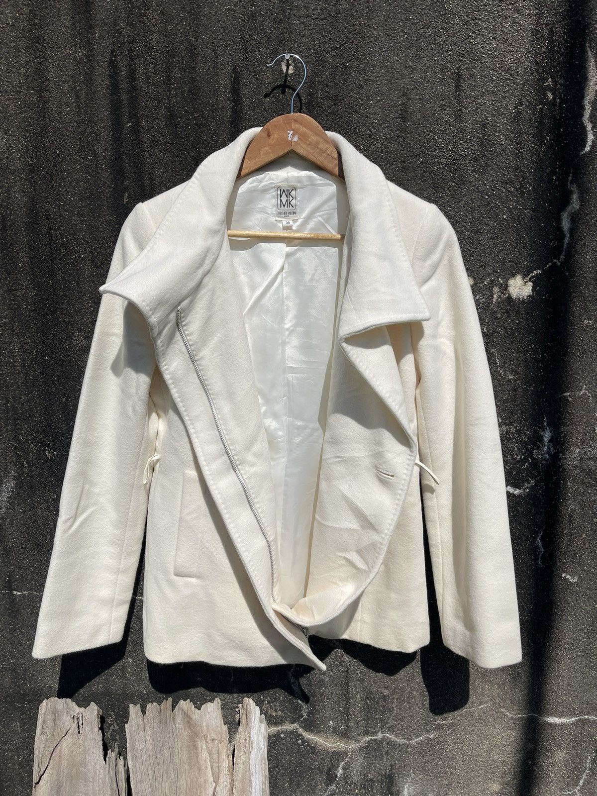 Designer Michel Klein Paris WKMK White Wool Blend Jacket Size S / US 4 / IT 40 - 19 Thumbnail