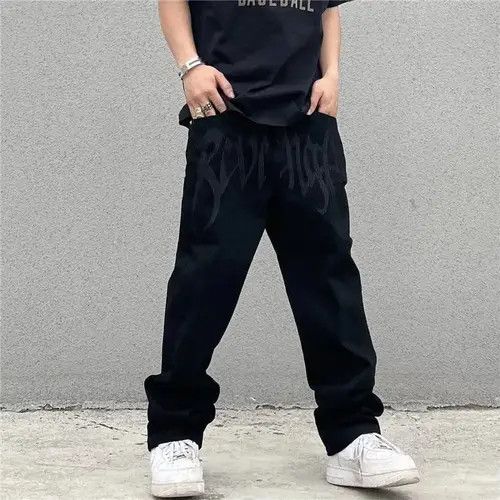Japanese Brand Hirase x Asuka Retro Black Embroidered Letter Jeans Size US 28 / EU 44 - 2 Thumbnail