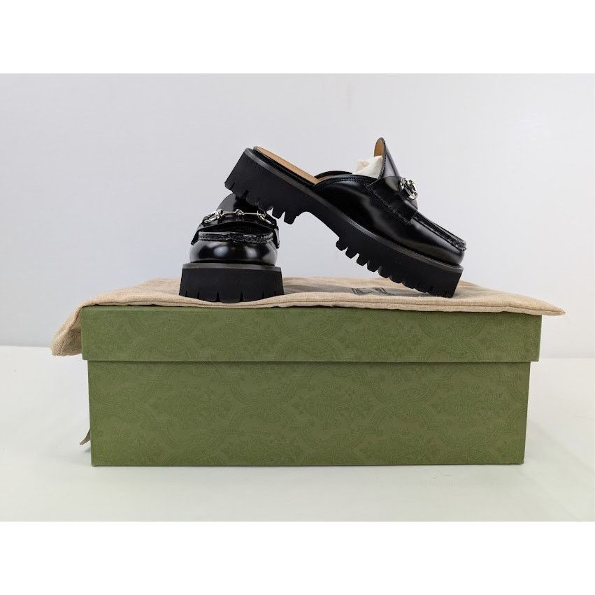 Gucci o1rshd1 Cordovan Lux Horsebit Platform Mule Sandals in Nero Size US 6 / IT 36 - 19 Thumbnail