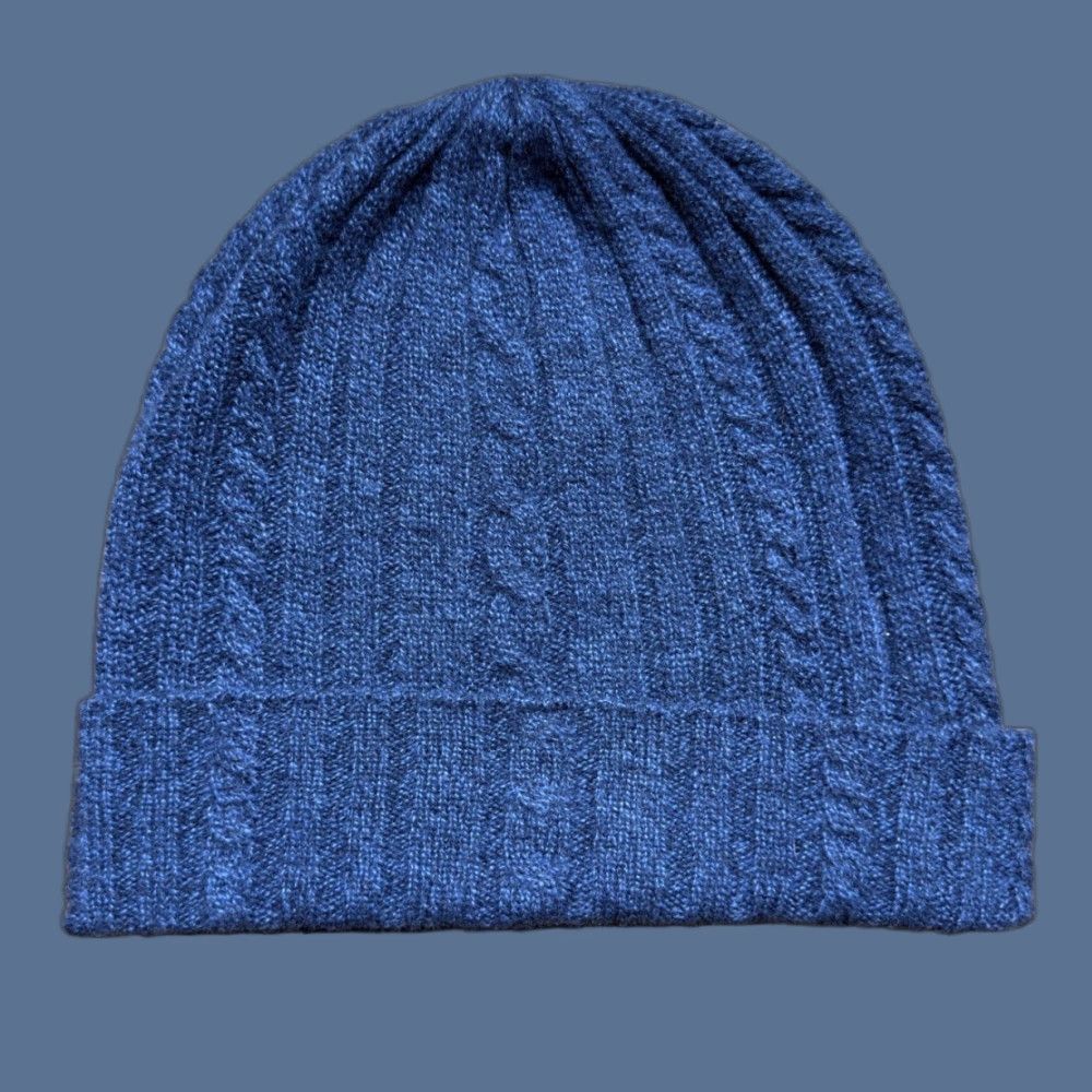 Vintage FISHERS FINERY 100% Cashmere Cable Knit Beanie Hat Women's One Size Winter Blue Navy Beanie Womens One Size Cashmere Knit Hat Winter Size ONE SIZE - 1 Thumbnail