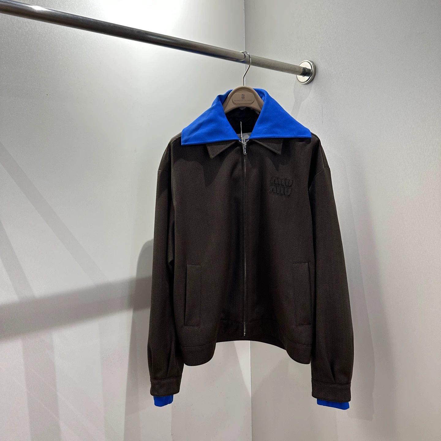 Miu Miu MIU MIU Blue & Brown Logo Embroidered Color Blocked Jacket Size XS / US 0-2 / IT 36-38 - 1 Thumbnail