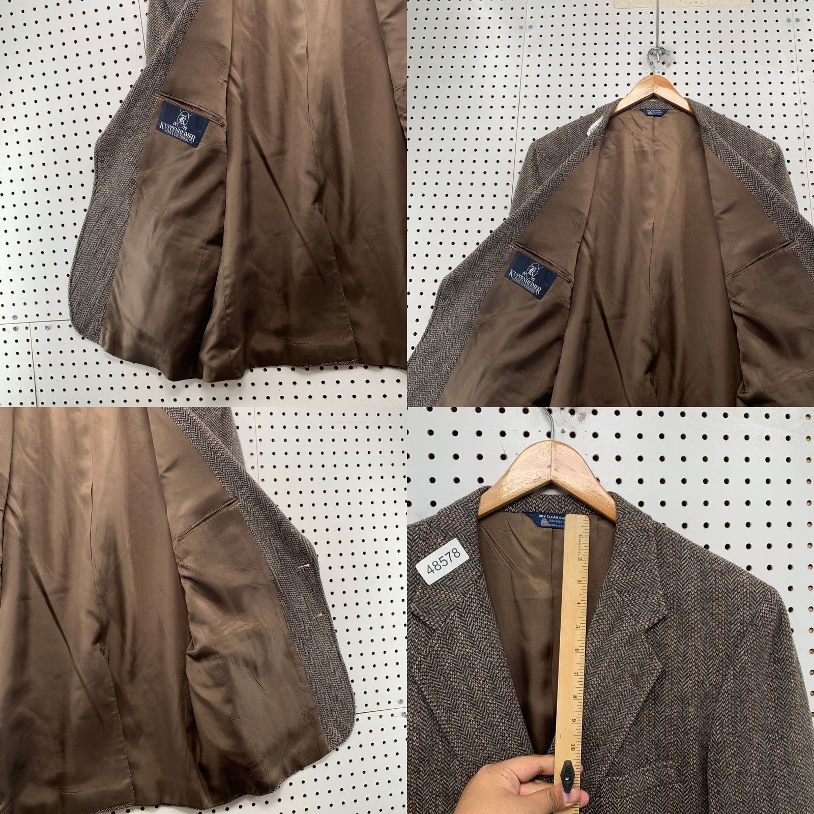 Vintage Vintage Kuppenheimer Blazer Sport Coat Mens Brown 80s Herringbone Wool 46R Size 46R - 8 Thumbnail