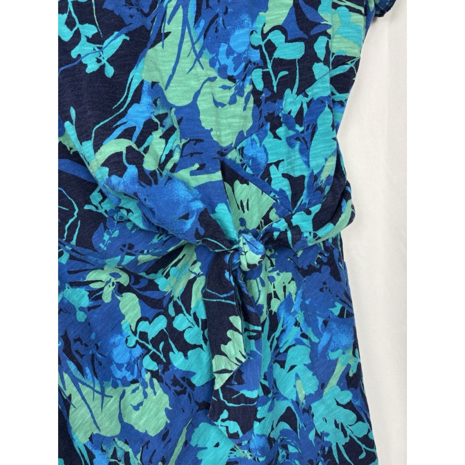 Chicos Chico’s Tie Front Blue Green Floral SS T-Shirt Dress S Size S / US 4 / IT 40 - 3 Thumbnail