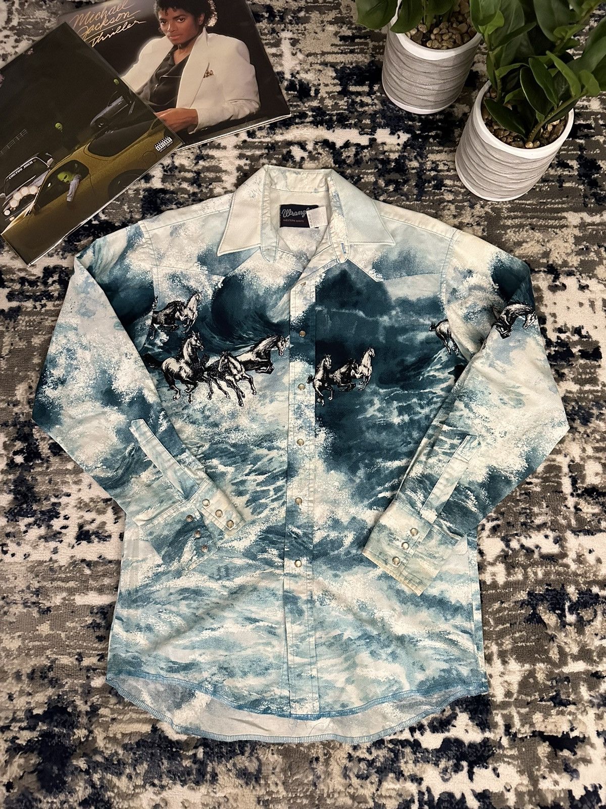 image of Vintage x Wrangler Crazy 90's Wranger Western Style Shirt in Blue, Men's (Size Medium)