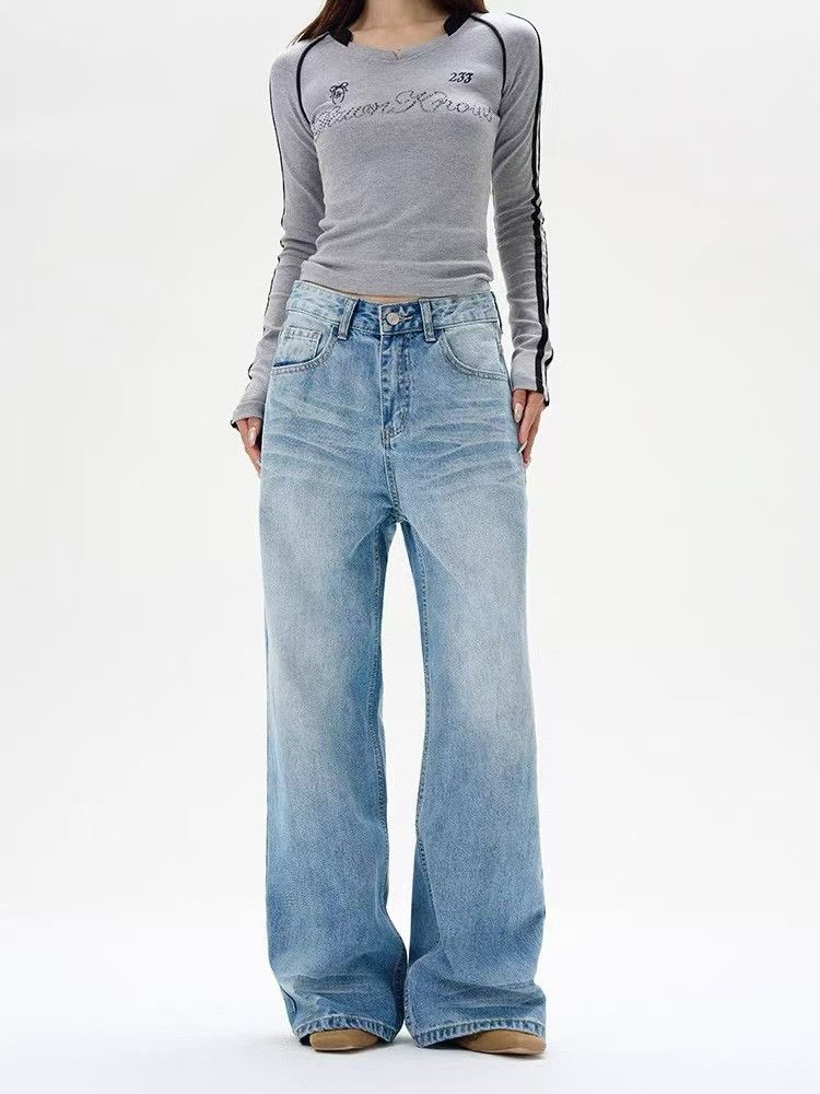 Japanese Brand × Jean American retro washed wide-leg loose straight casual jeans Size US 32 / EU 48 - 1 Thumbnail