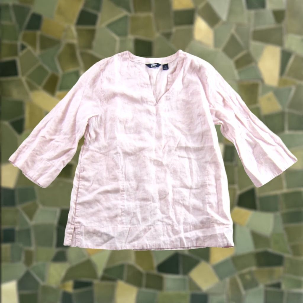 Lands' End Lands' End 100% Linen Pink Tunic Blouse 3/4 Sleeve V-Neck Pocket L Women Size L / US 10 / IT 46 - 1 Thumbnail