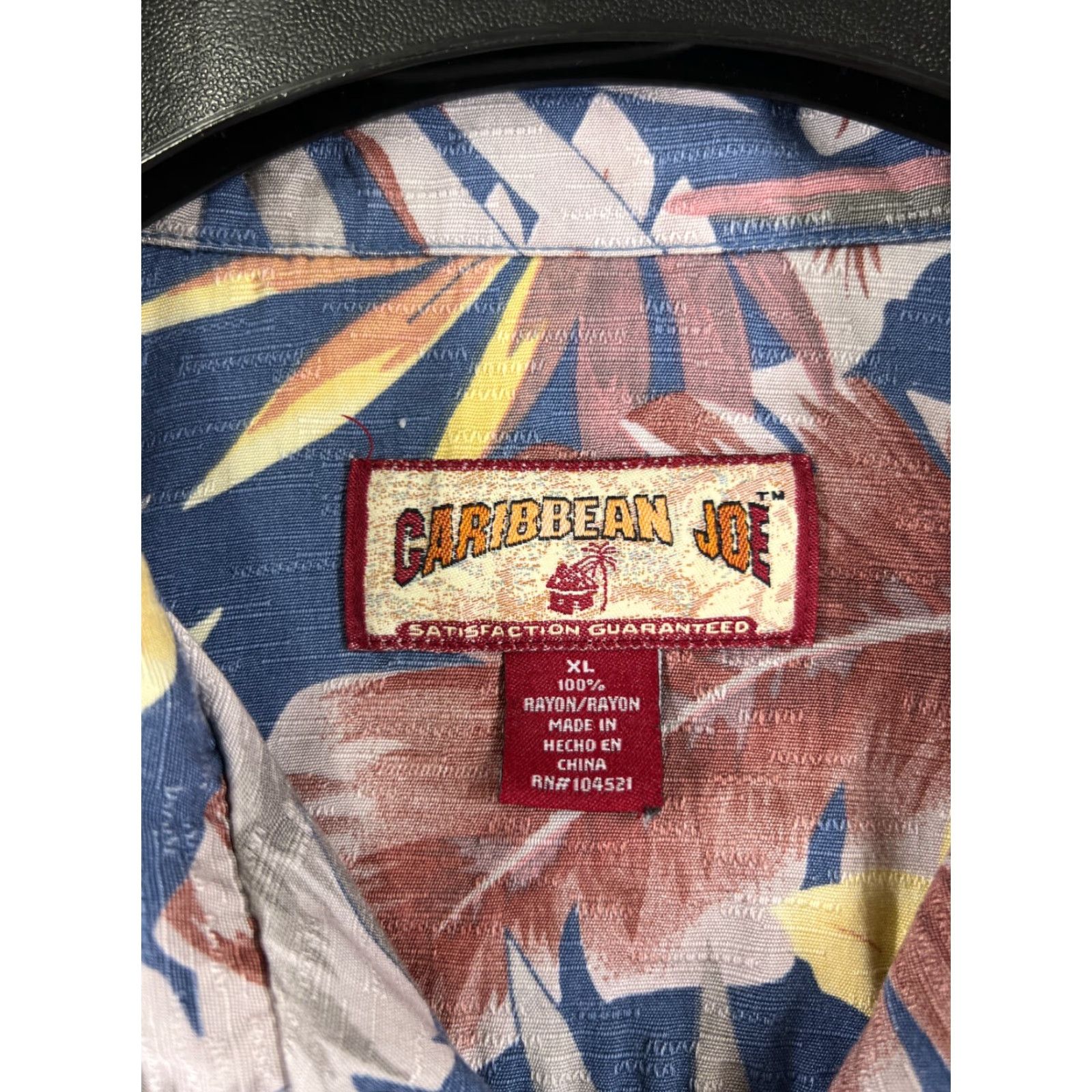 Vintage Caribbean Joe Shirt Men Button-Up Hawaiian XL Blue 100% Rayon Floral Short Sleeve Collared Size US XL / EU 56 / 4 - 7 Thumbnail