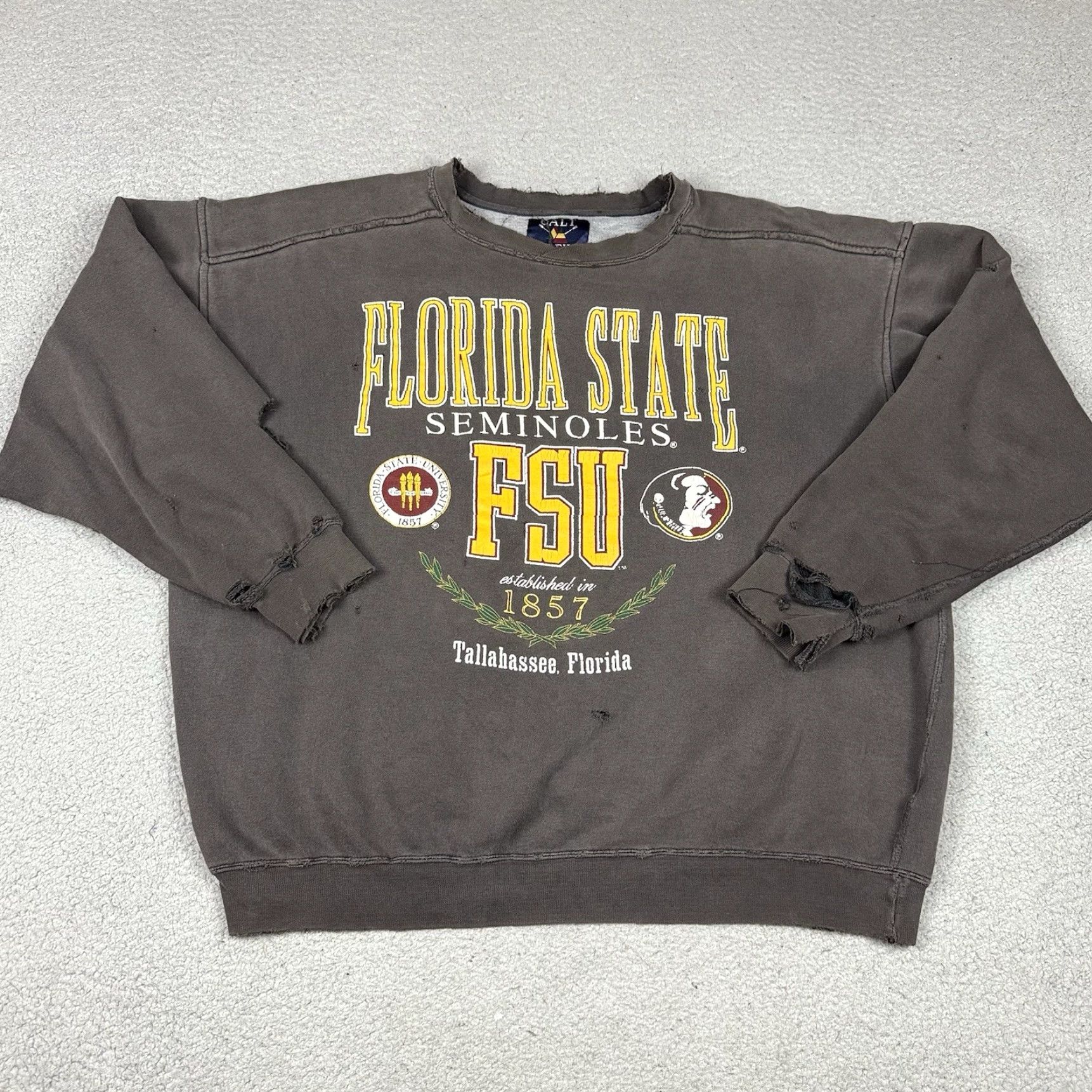 Vintage VINTAGE Florida State University Sweatshirt Mens XL Gray FSU Seminoles Distressed Thrash Size US XL / EU 56 / 4 - 2 Thumbnail