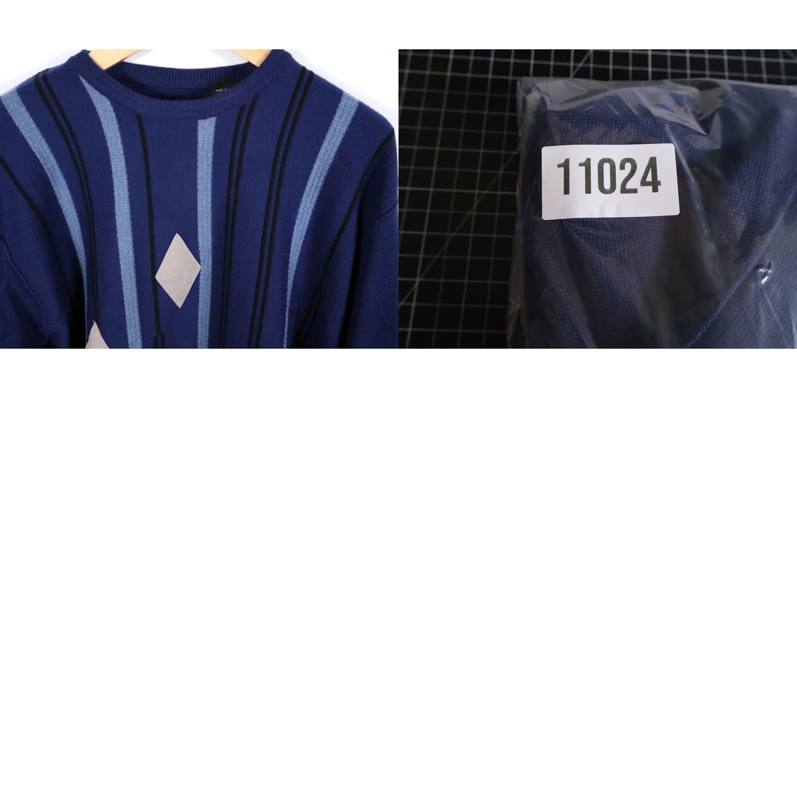 Vintage VINTAGE 90s Wool Blend Sweater Men's 2XL Blue Stripe Diamond Crewneck Italy Made Knit Pullover Regular Mens Size US XXL / EU 58 / 5 - 9 Thumbnail