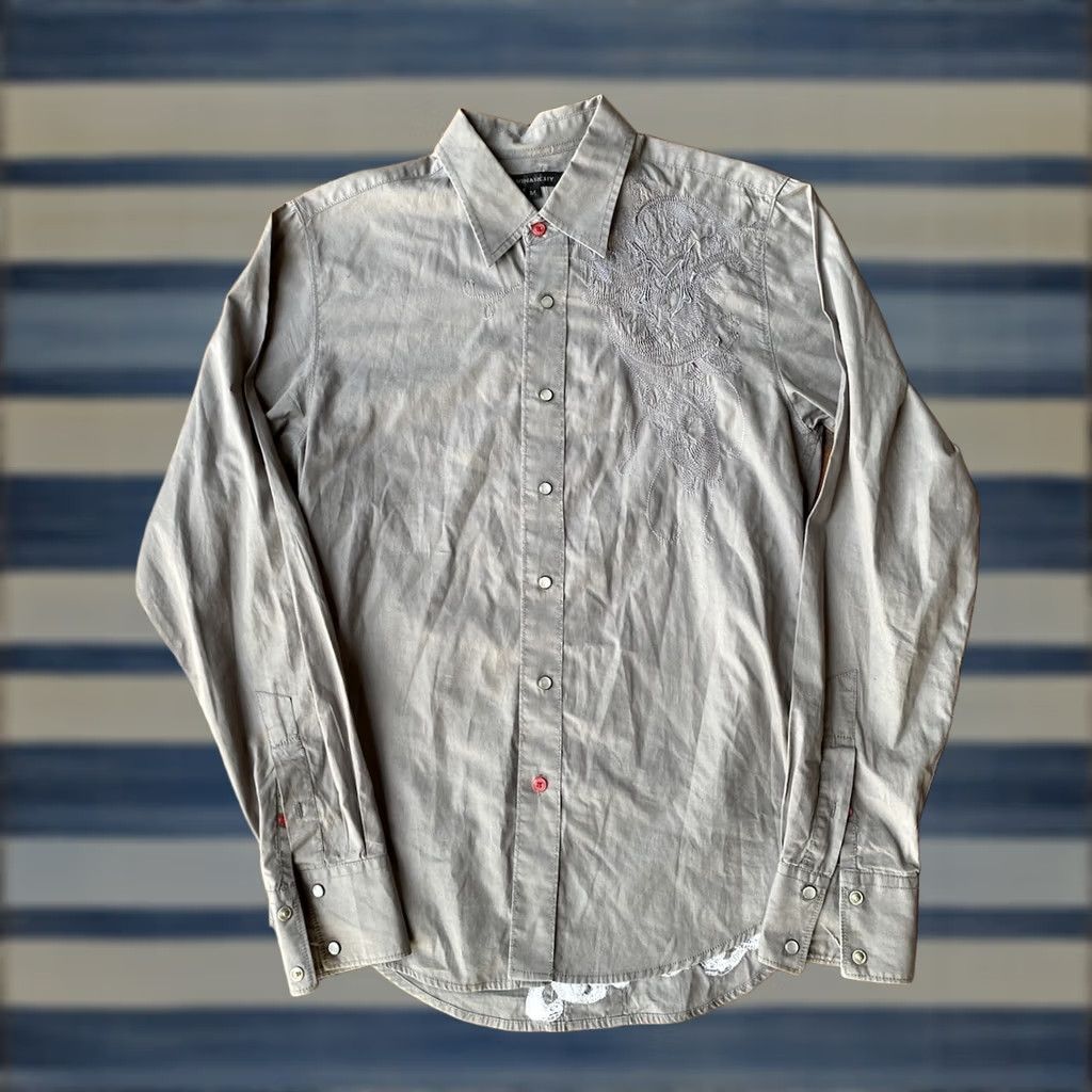 Vintage VINTAGE Monarchy Shirt Snap Long Sleeve Button-Up Collared Gray M Embroidered Grunge Y2K Western Streetwear Mens Size US M / EU 48-50 / 2 - 1 Thumbnail