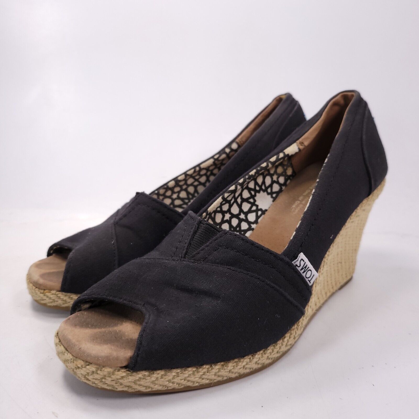 Toms Toms Casual Wedge Heel Sandal Womens Size 8.5 Black Beige Size US 8.5 / IT 38.5 - 1 Thumbnail