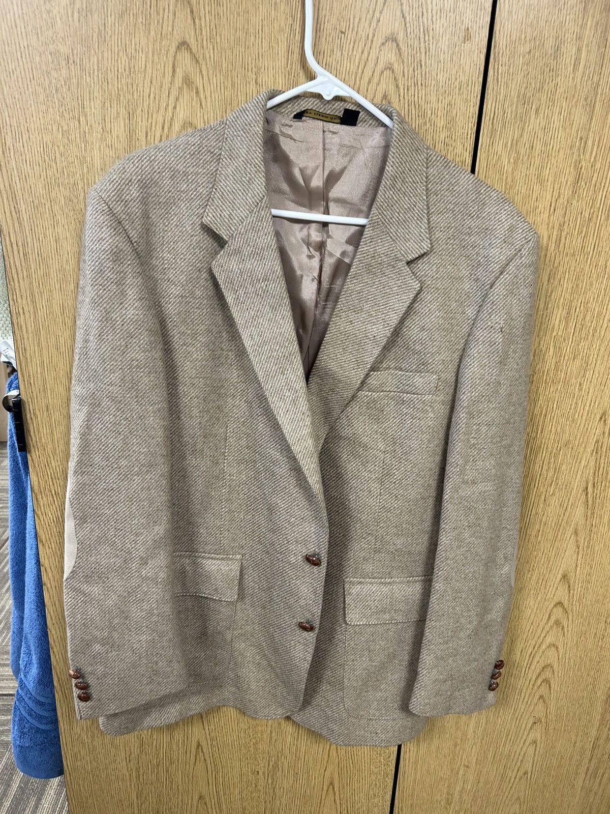 Farah × Vintage Farah Designer Wool Tweed Elbow Patch Button Leather Blazer Size 44R - 1 Thumbnail