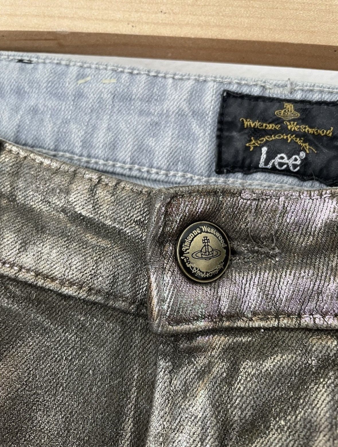 Lee × Vivienne Westwood Silver and Iridescent Jeans Size US 27 - 3 Thumbnail