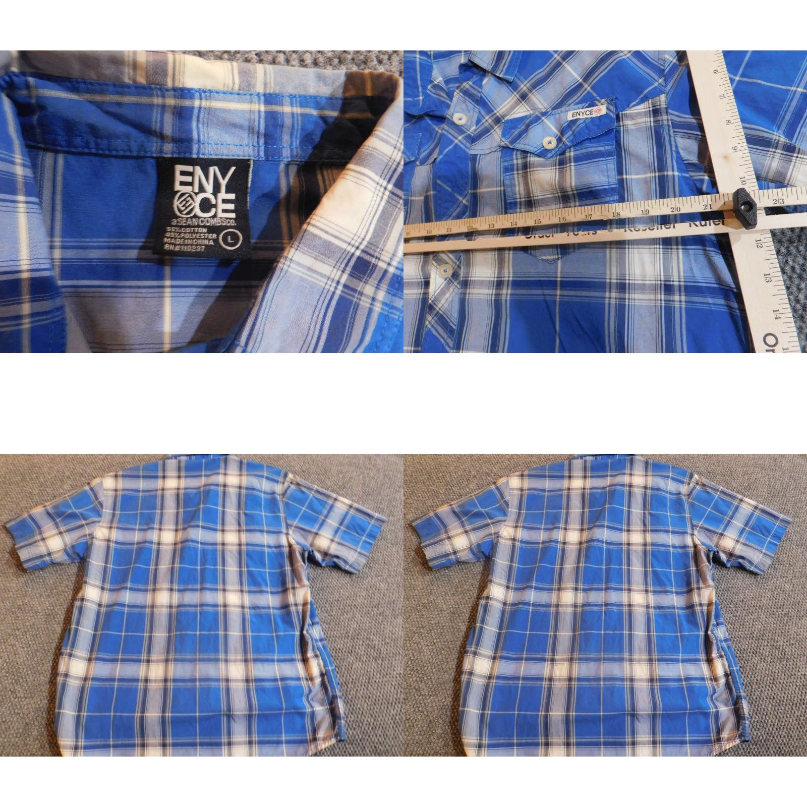 Enyce Enyce Mens Shirt L blue striped short sleeve button-down collar knit cotton polyester Size US L / EU 52-54 / 3 - 8 Thumbnail