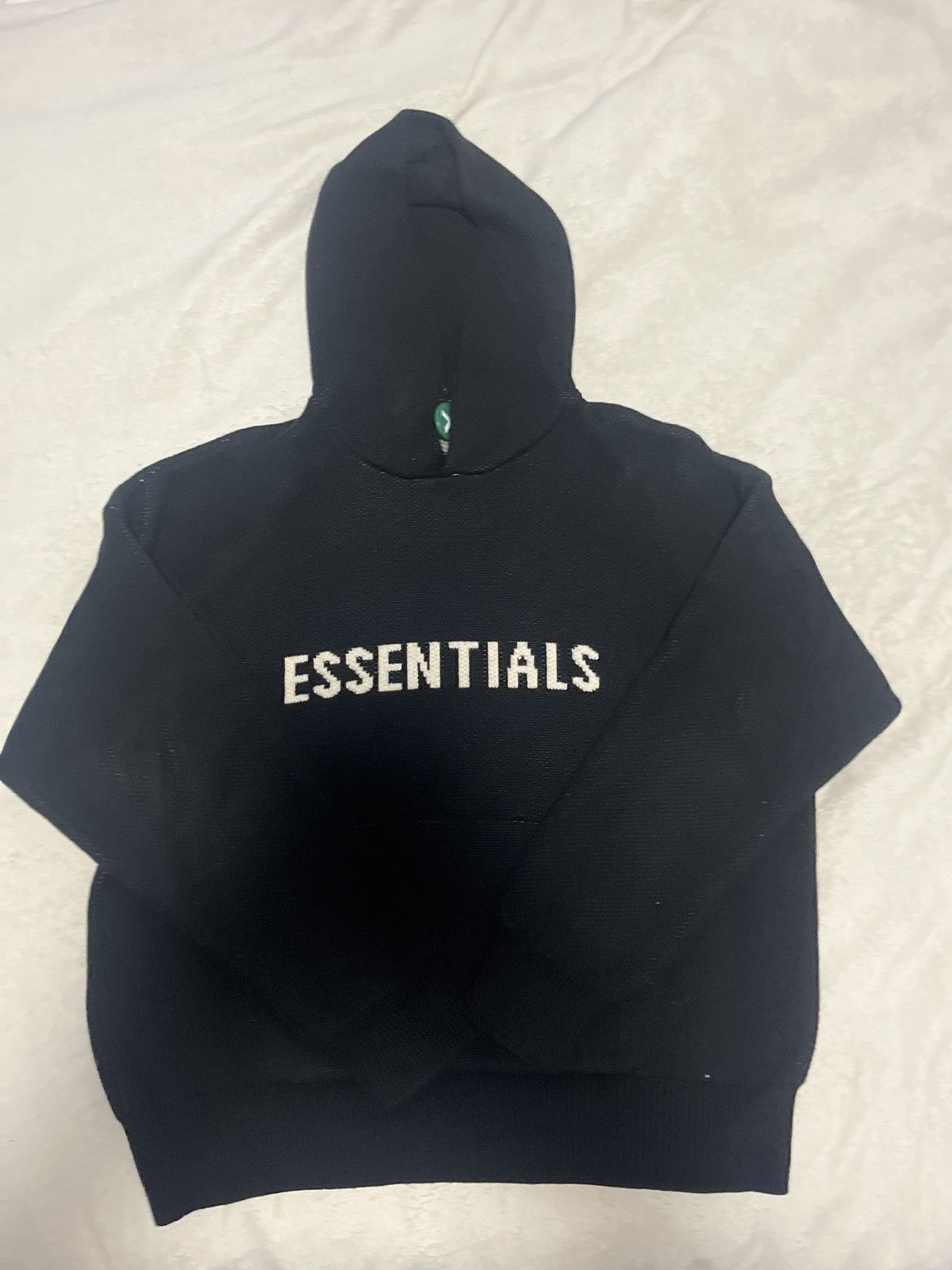 国内配送 FOG Fear Of God Essentials KNIT LOGO HOODIE BLACK 🔥 Size Large - Fear of God Essentials Knit Pullover Hoodie