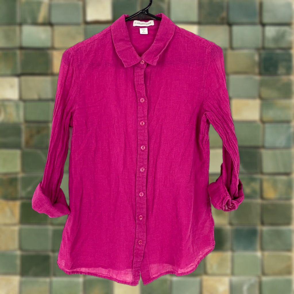 Coldwater Creek VINTAGE Coldwater Creek Roll Sleeve Fuchsia Linen Blend Button Shirt Blouse Medium 10-12 Size M / US 6-8 / IT 42-44 - 1 Thumbnail