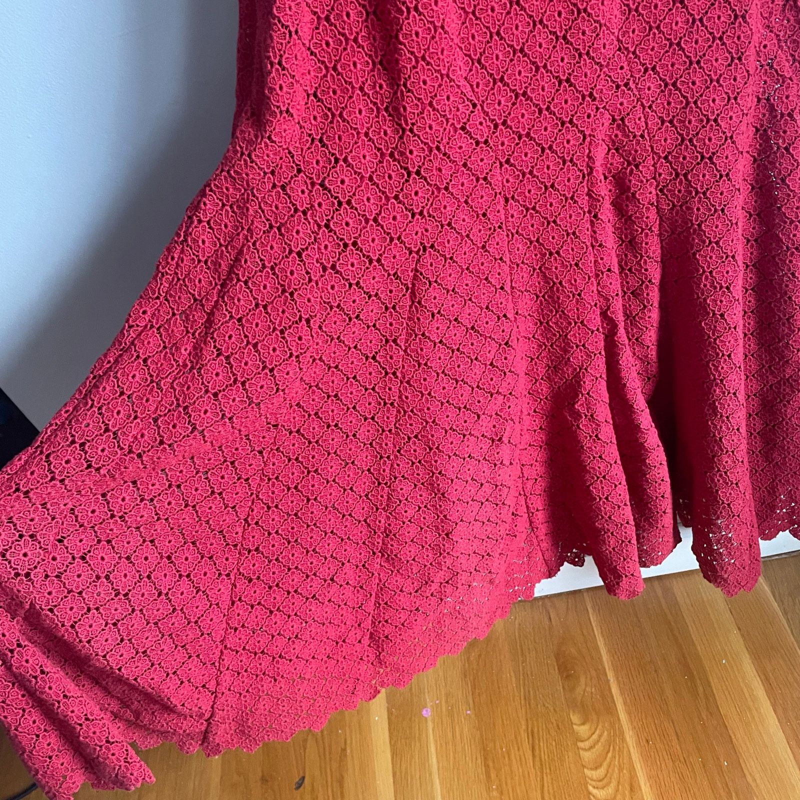 THE GREAT The Great. The Harmony Lace Midi Dress Red Cottagecore sz 0 Size XS / US 0-2 / IT 36-38 - 8 Thumbnail