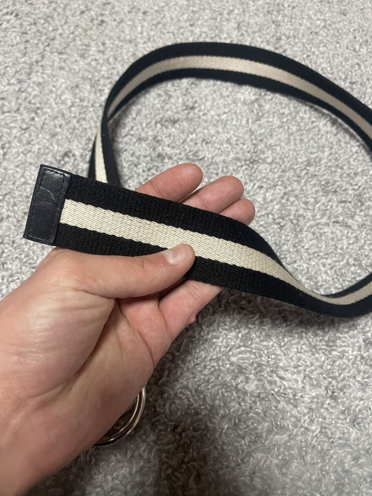 Bally Bally Luxury Size 34 Black White Fabric Double Ring Belt Size 34 - 8 Thumbnail