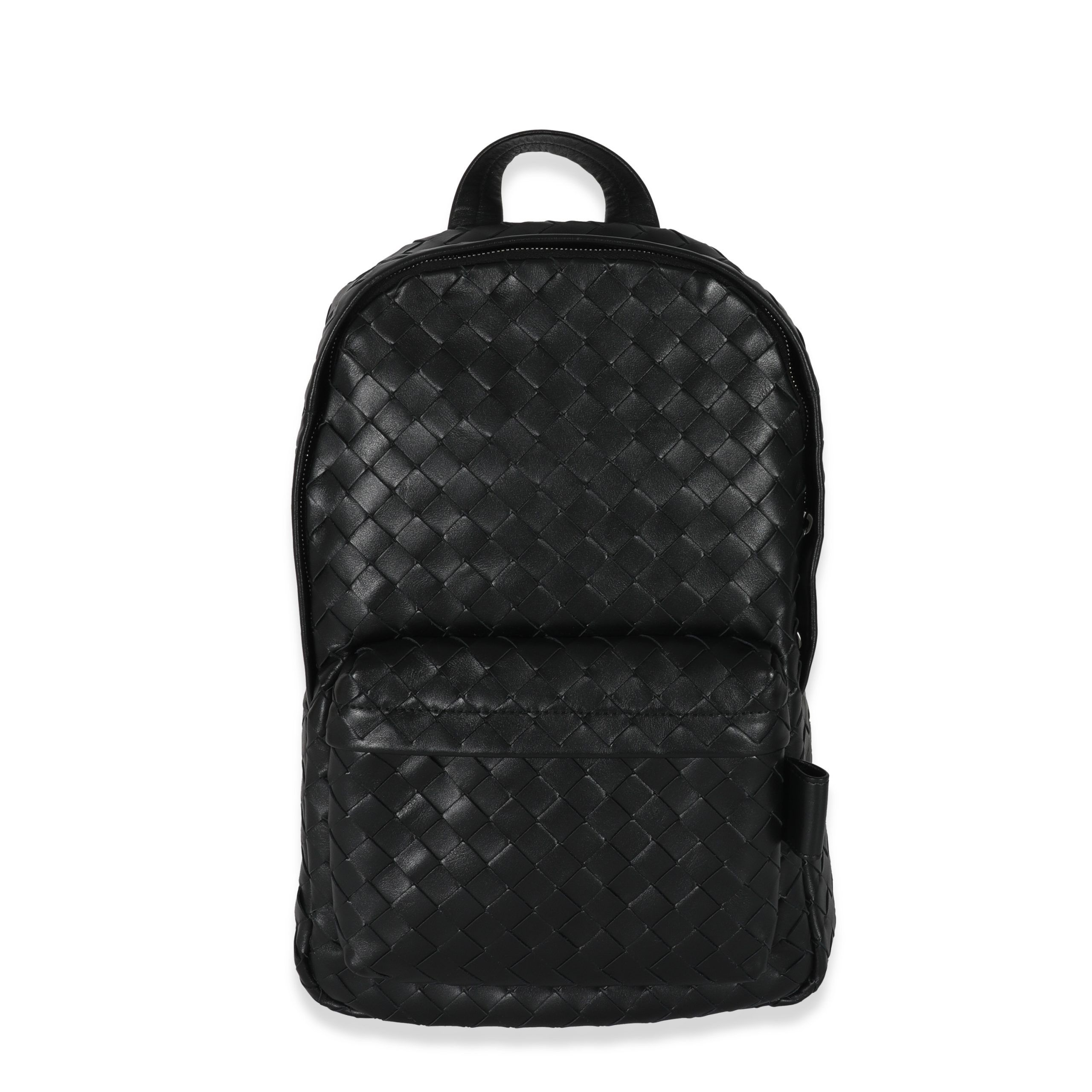 image of Bottega Veneta Black Calfskin Small Intrecciato Backpack, Women's