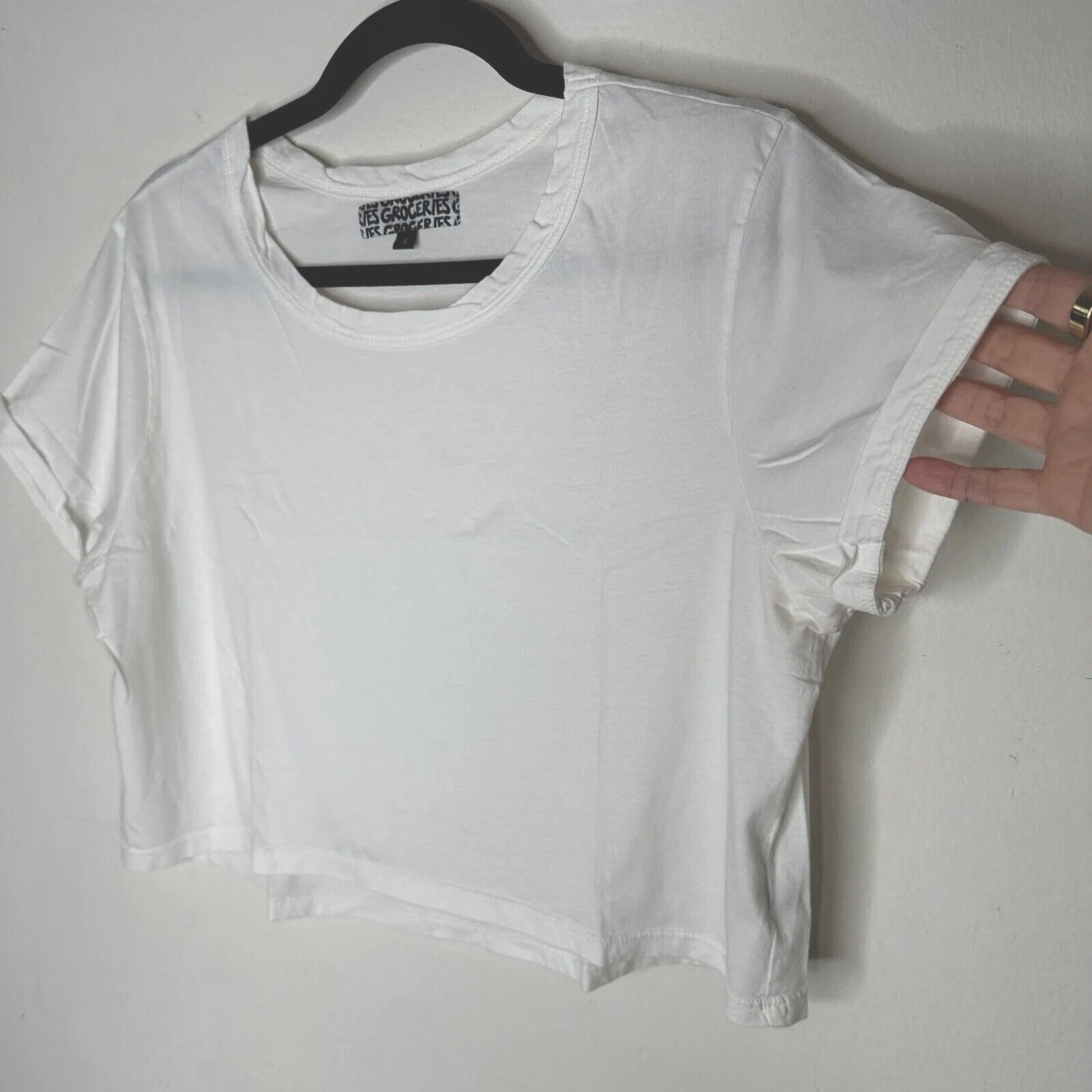 Other Groceries White Crop Top 100% Organic Cotton Tee Small Size S / US 4 / IT 40 - 1 Thumbnail