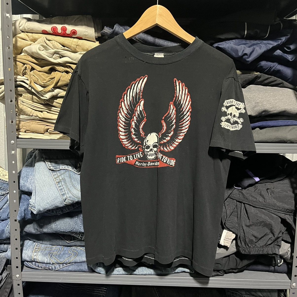 Harley Davidson × Vintage VINTAGE 70s HARLEY DAVIDSON SKULL TEE RIDE TO LIVE RARE Size US M / EU 48-50 / 2 - 1 Thumbnail