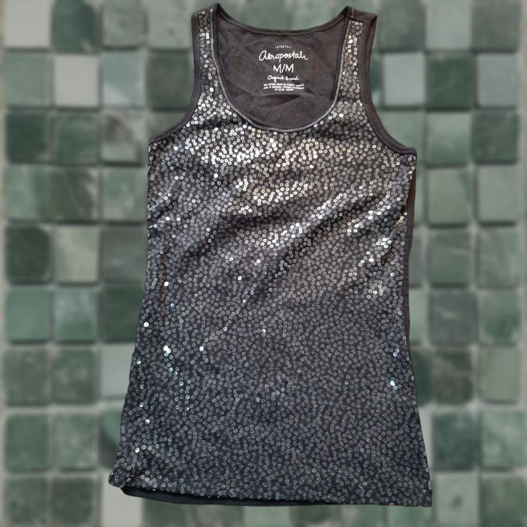 Vintage Aéropostale Tank Top Sequins Black Medium M Women Size M / US 6-8 / IT 42-44 - 1 Thumbnail