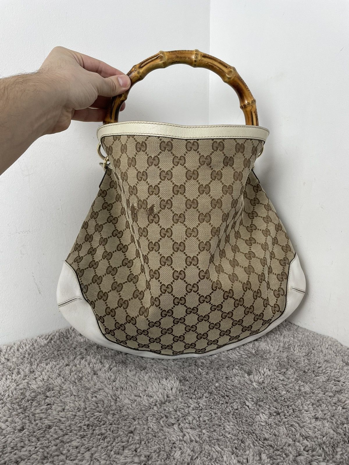 Gucci Gucci Monogram Peggy Bamboo Top Handle Medium Shoulder Bag Size ONE SIZE - 4 Thumbnail
