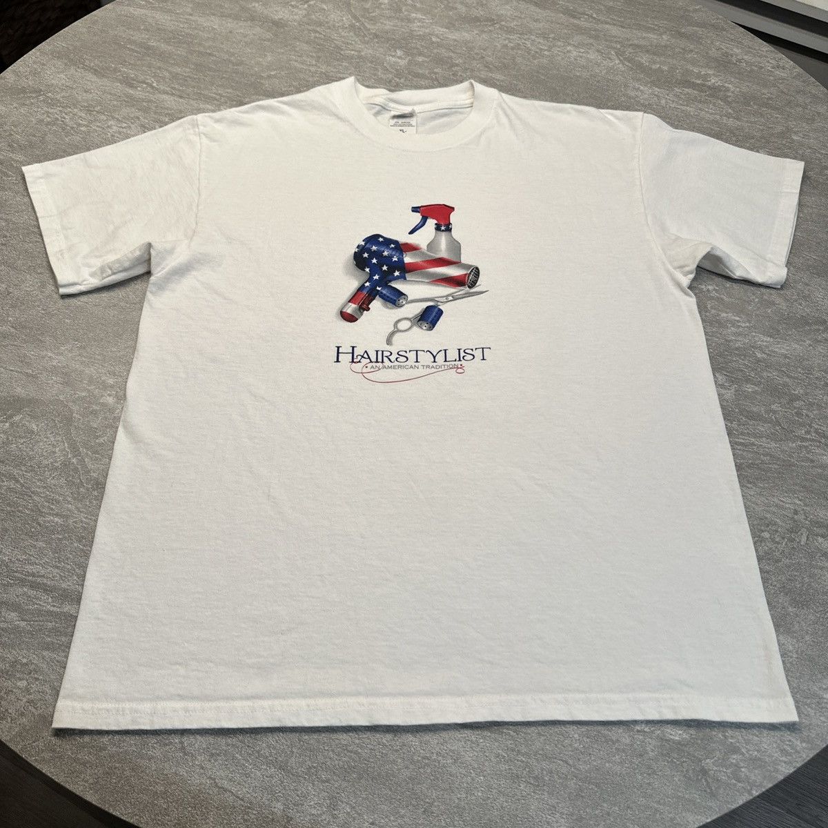 Anvil × Vintage Vintage Y2K Hairstylist Hairdresser USA Flag American Shirt Size US XL / EU 56 / 4 - 1 Thumbnail