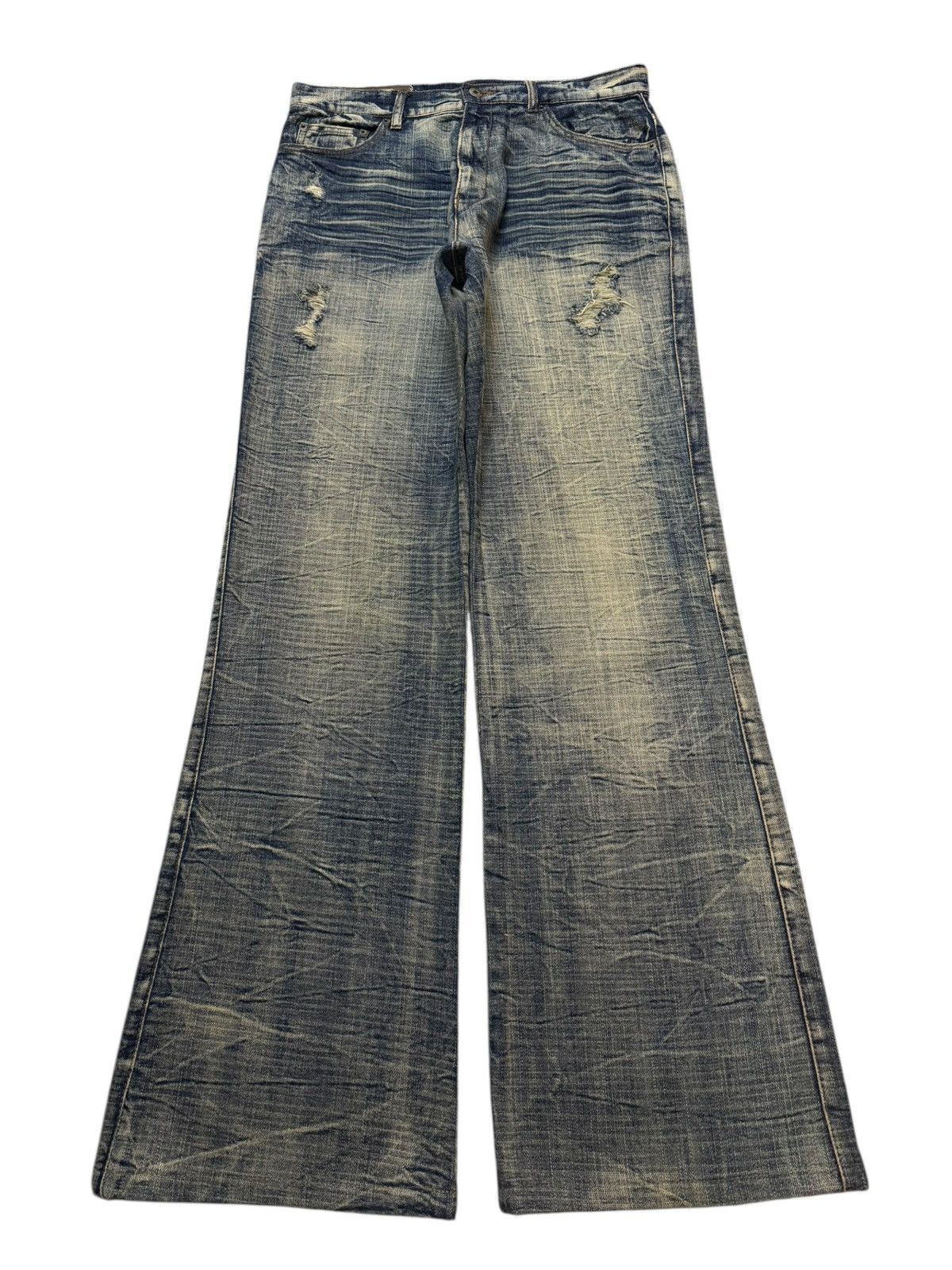 Tornado Mart Vintage Japanese Blue Faded Honeycomb Wash Wide Leg Flare Size US 33 - 1 Thumbnail