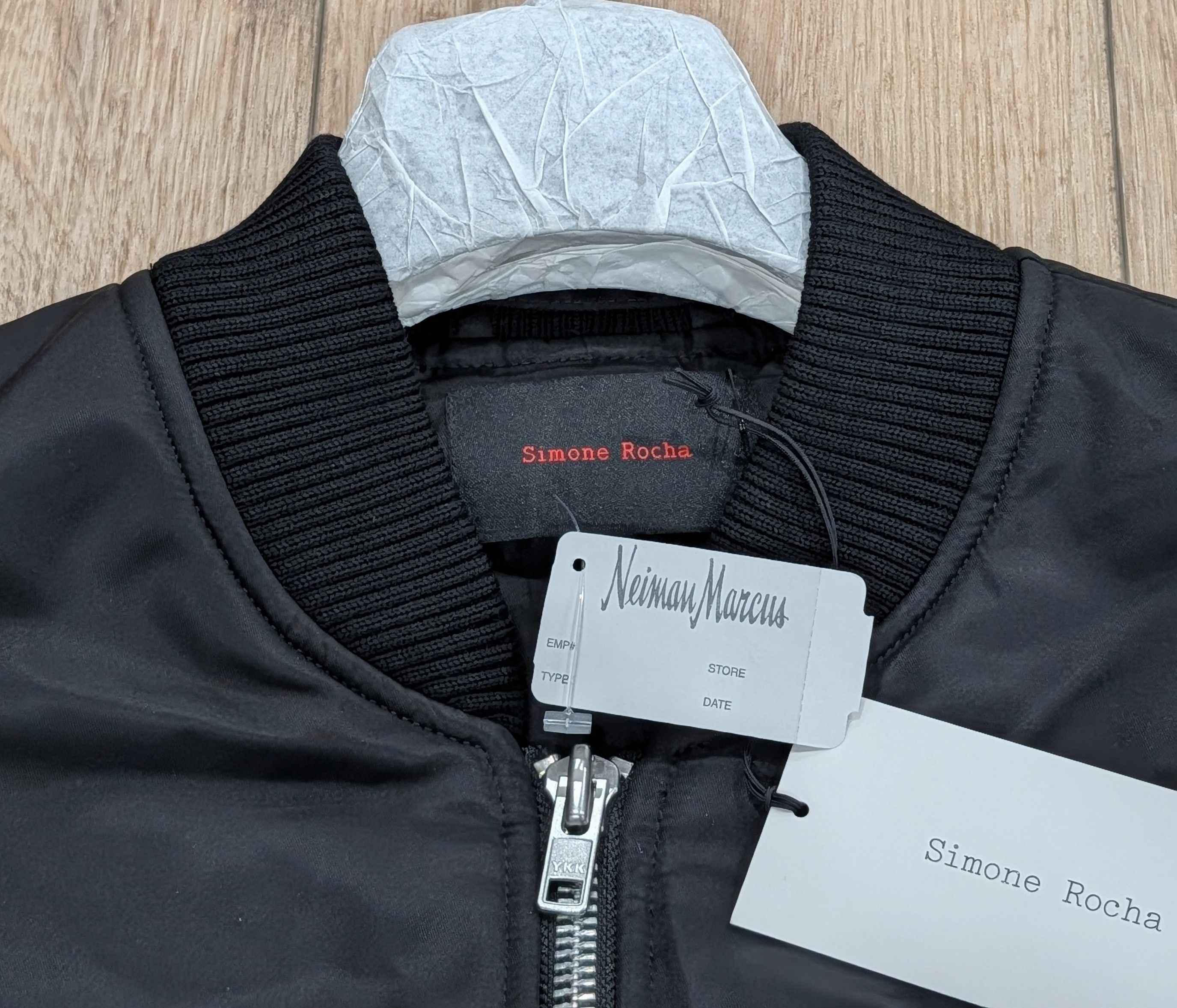SIMONE ROCHA Oversized Pocket Satin Bomber Jacket Black XL