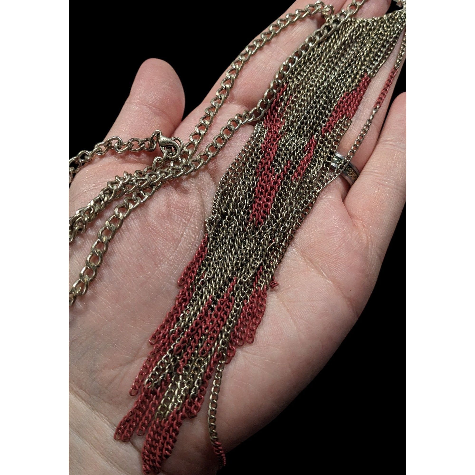 Other Bohemian Fringe Chain Necklace Red And Silver Tone Size ONE SIZE - 9 Thumbnail