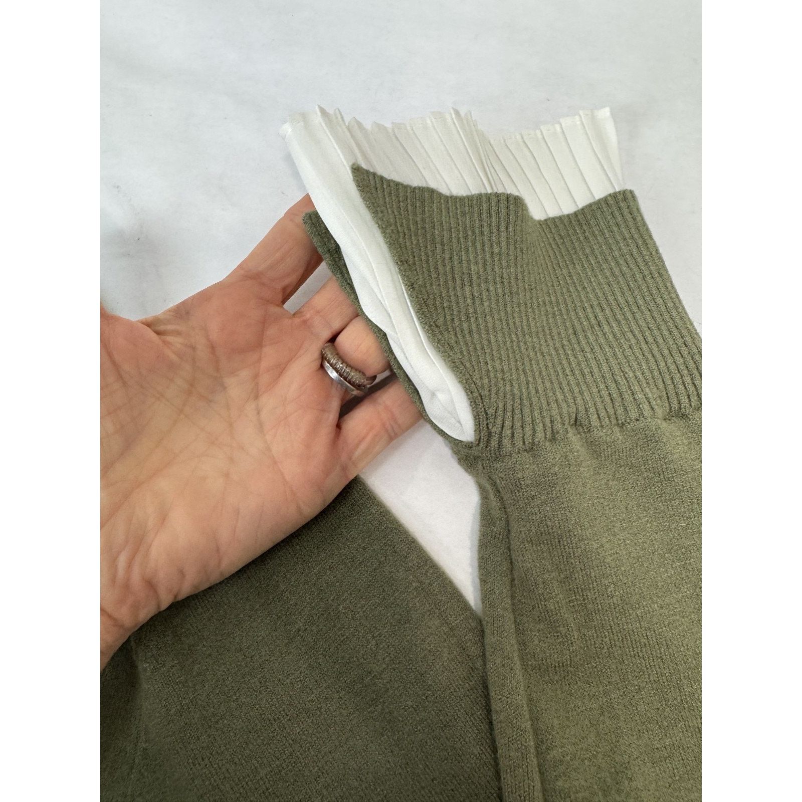 Other Siani Milano Olive Green Sweater White Pleated Cuff Large Size L / US 10 / IT 46 - 4 Thumbnail