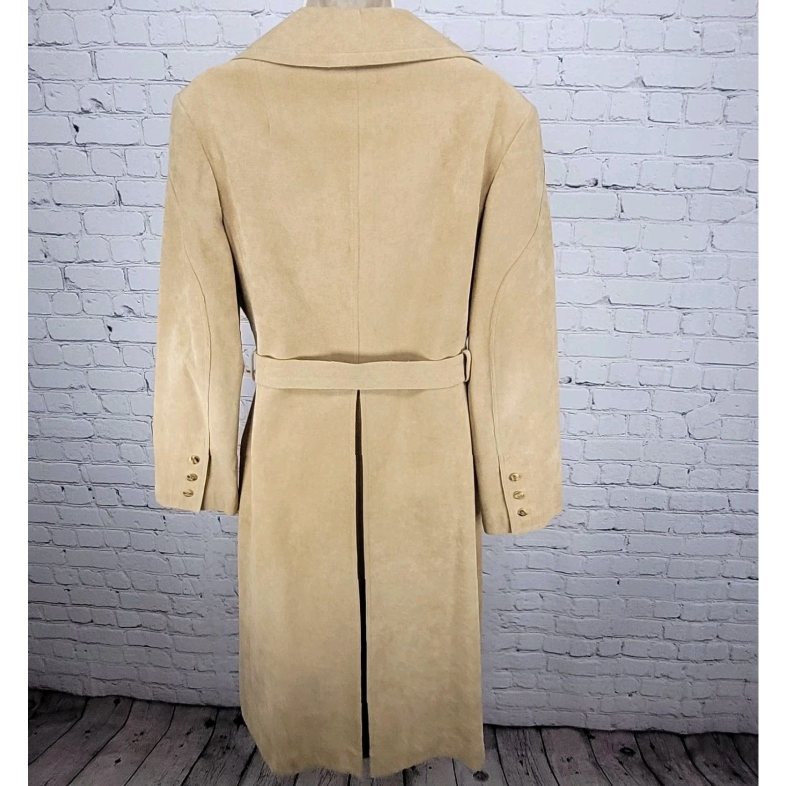 Vintage VTG Unbranded Tan Suede Like Double Breasted Belted Lined Coat - Long - US 12 - Women Size XL / US 12-14 / IT 48-50 - 2 Thumbnail