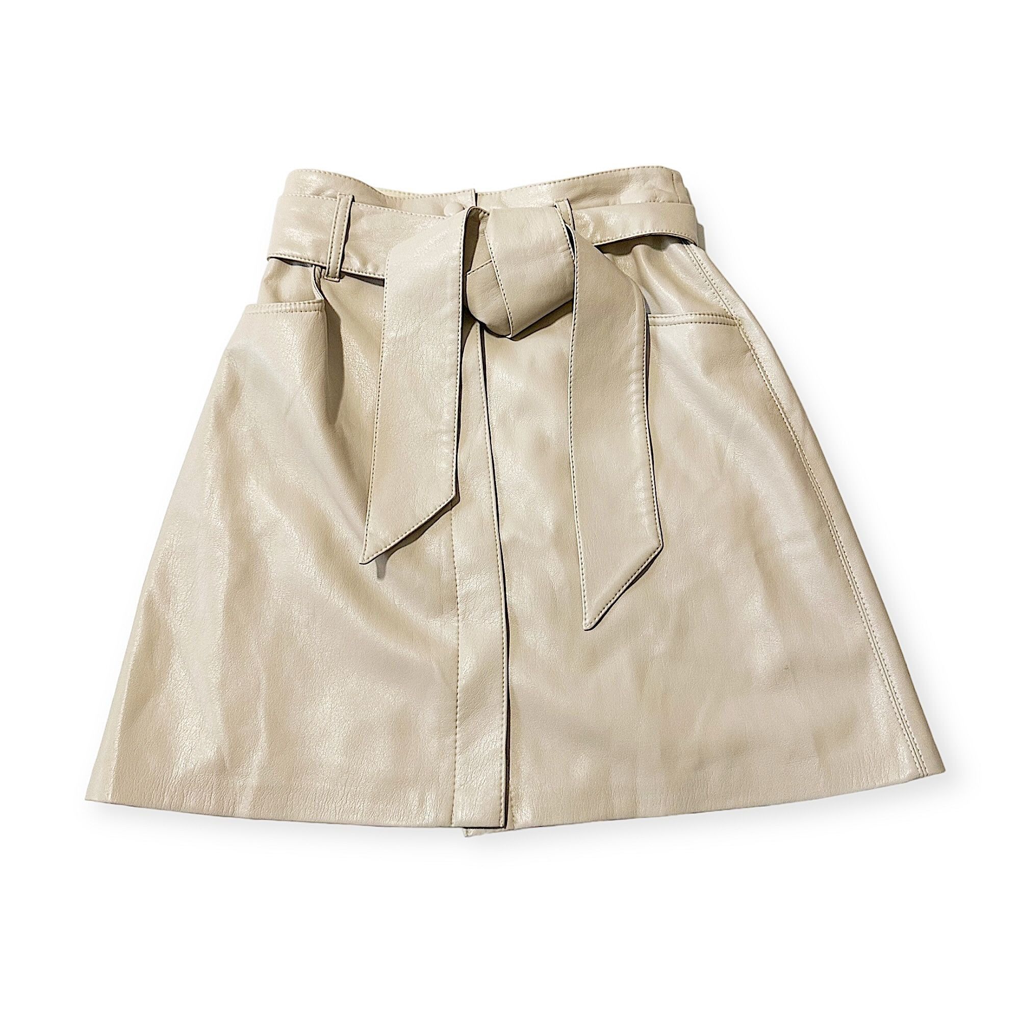 Nanushka Nanushka Cream Vegan Leather A-Line Belted Mini Skirt XS NWT Size 24" / US 00 / IT 34 - 5 Thumbnail