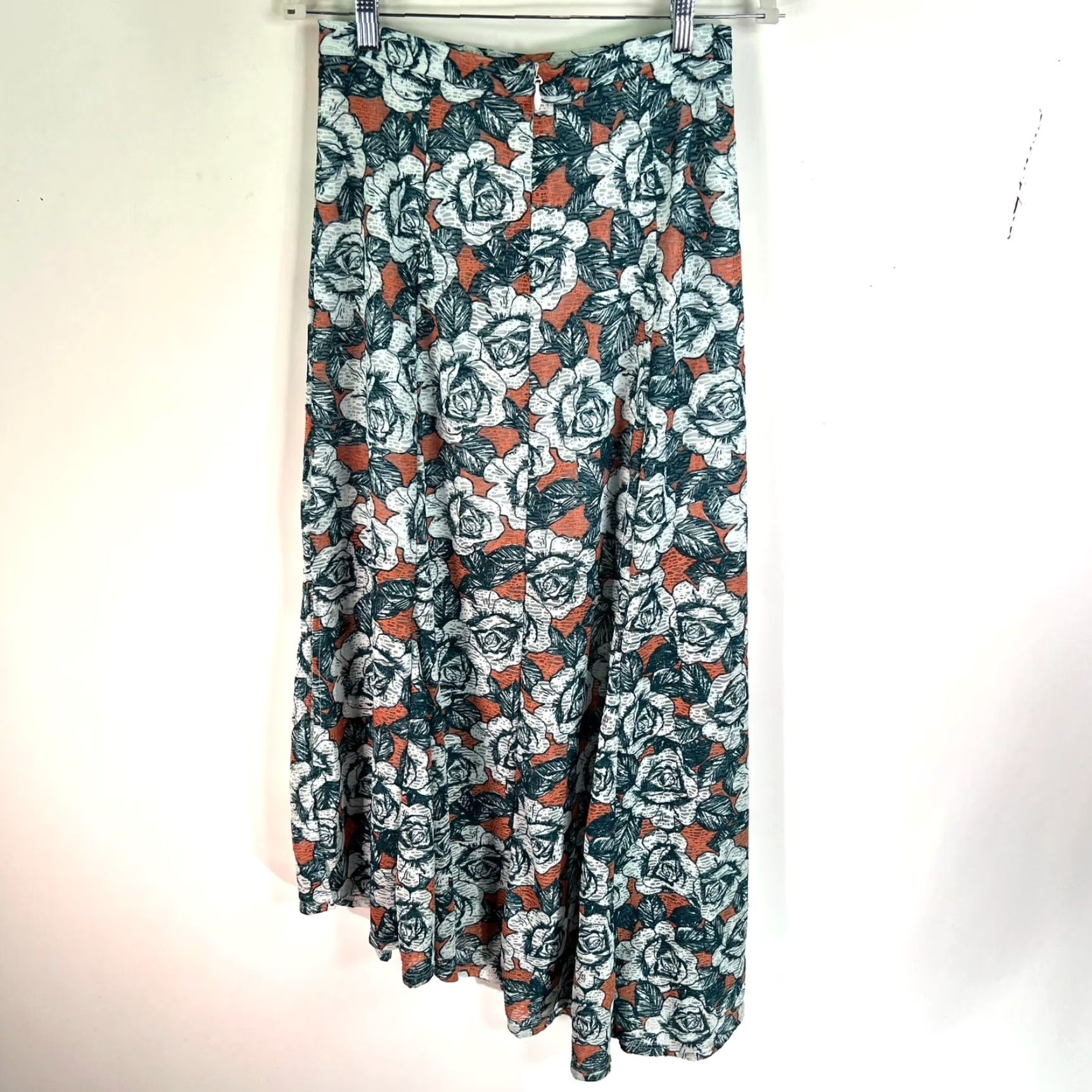 Topshop Top Shop Floral Pleated Skirt Size 6 Green Hi-Lo Asymmetrical Hem Maxi Side Slit Size M / US 6-8 / IT 42-44 - 7 Thumbnail